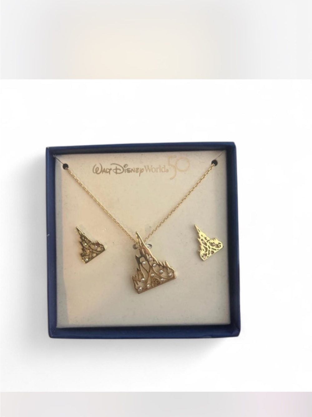 Disney Gold Castle Necklace & Earring Set